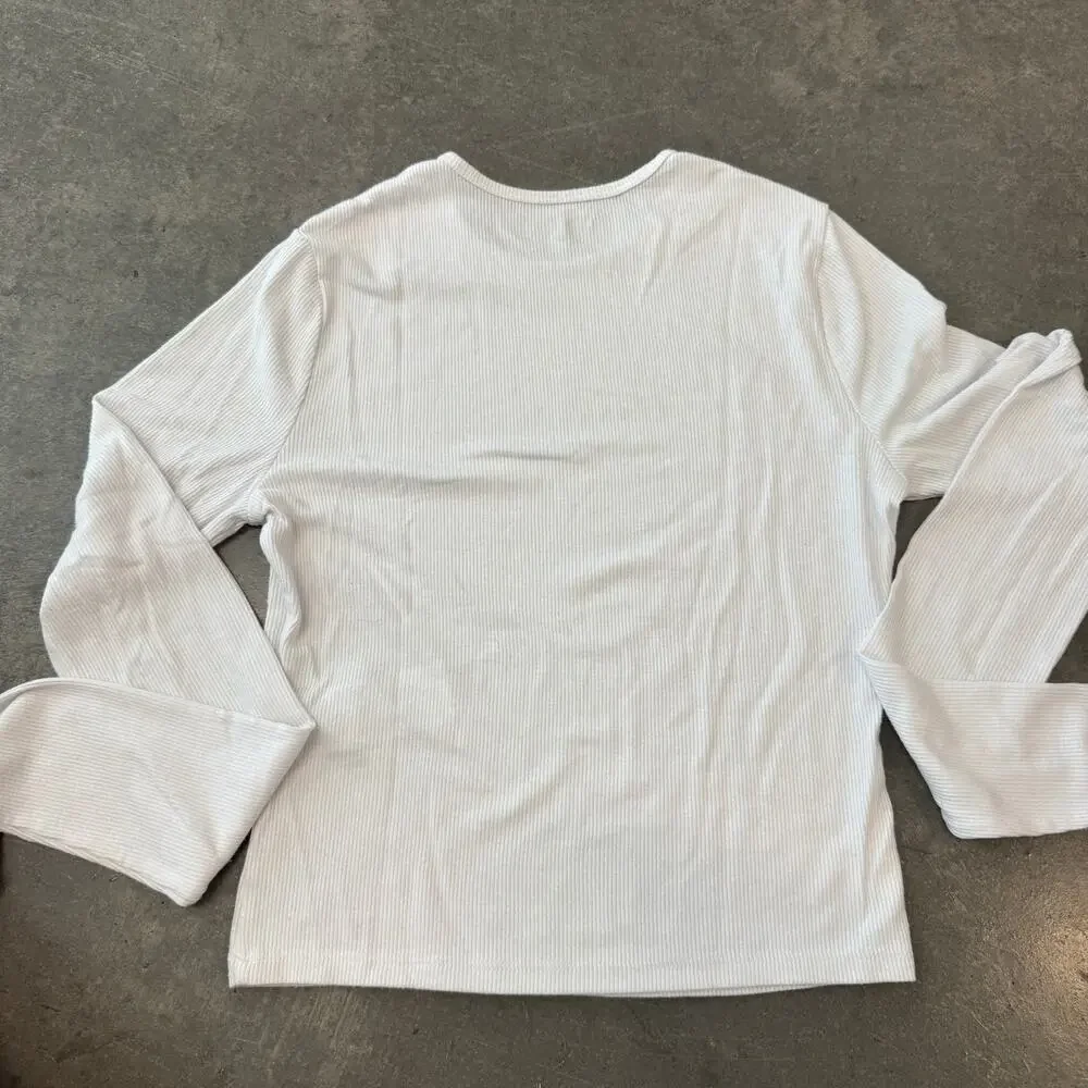 Vintage Y2K Abercrombie & Fitch White Longsleeve Ribbed Essentials Top Medium - Picture 2 of 5